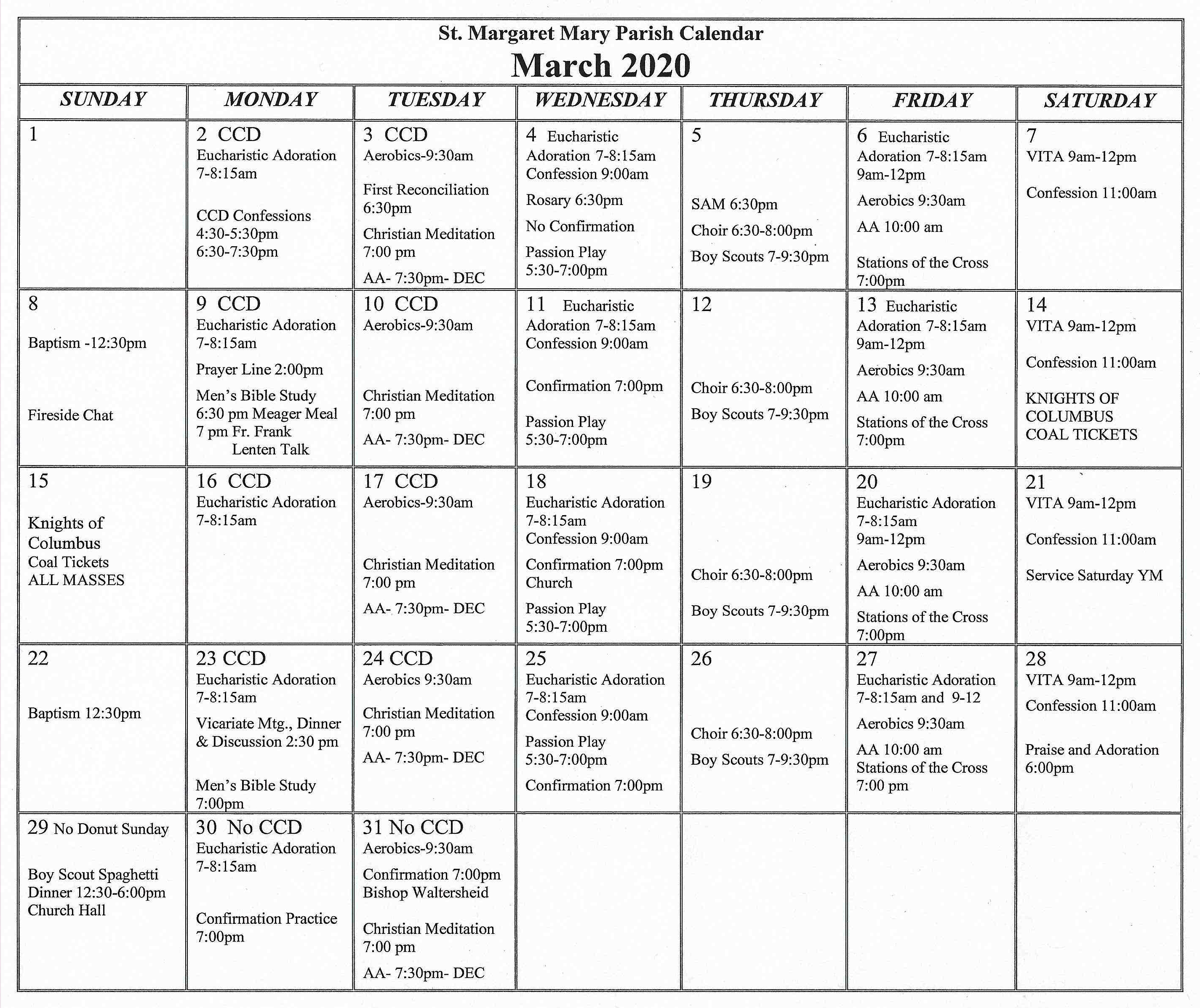 Calendars/March